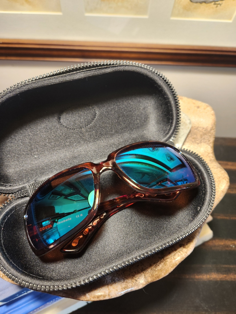 Costa Isabela Women’s Brown Frame Polarized Sunglasses with Blue Mirror Lenses